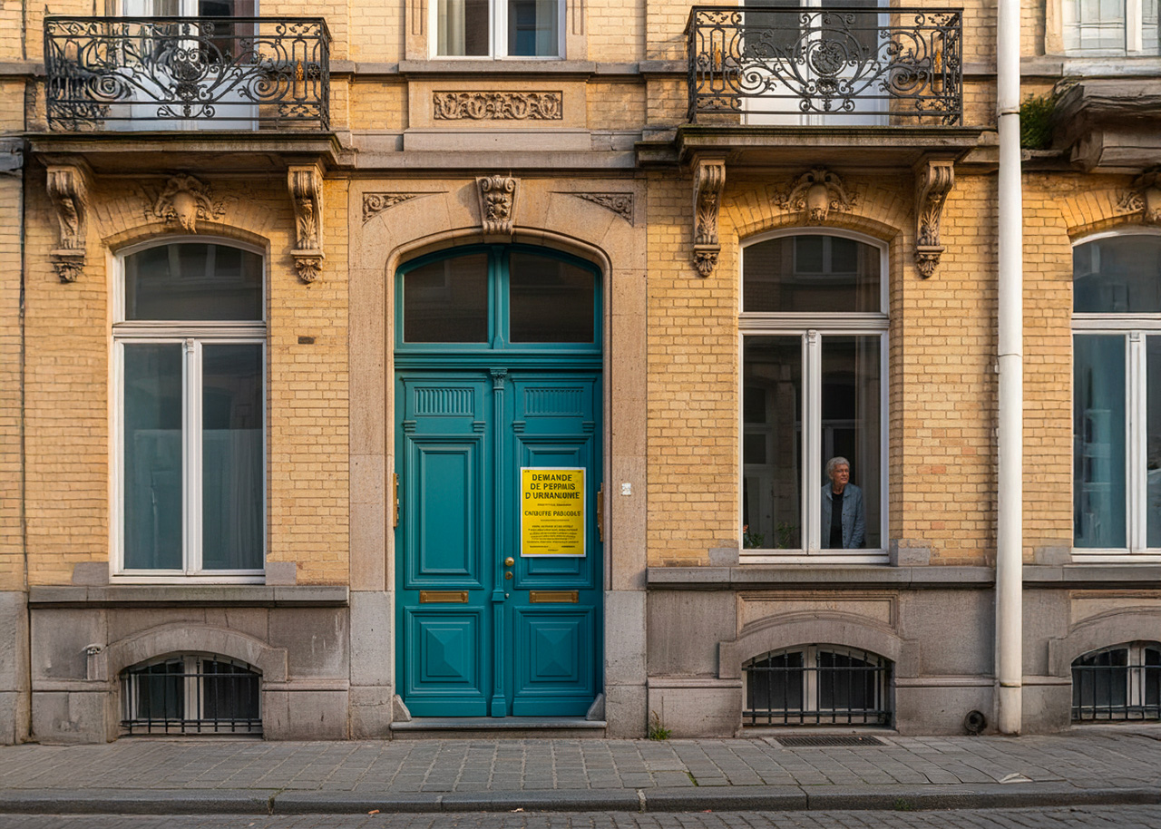 Affichage d'un permis d'urbanisme à Bruxelles faisant l'objet d'une potentielle opposition de voisinage