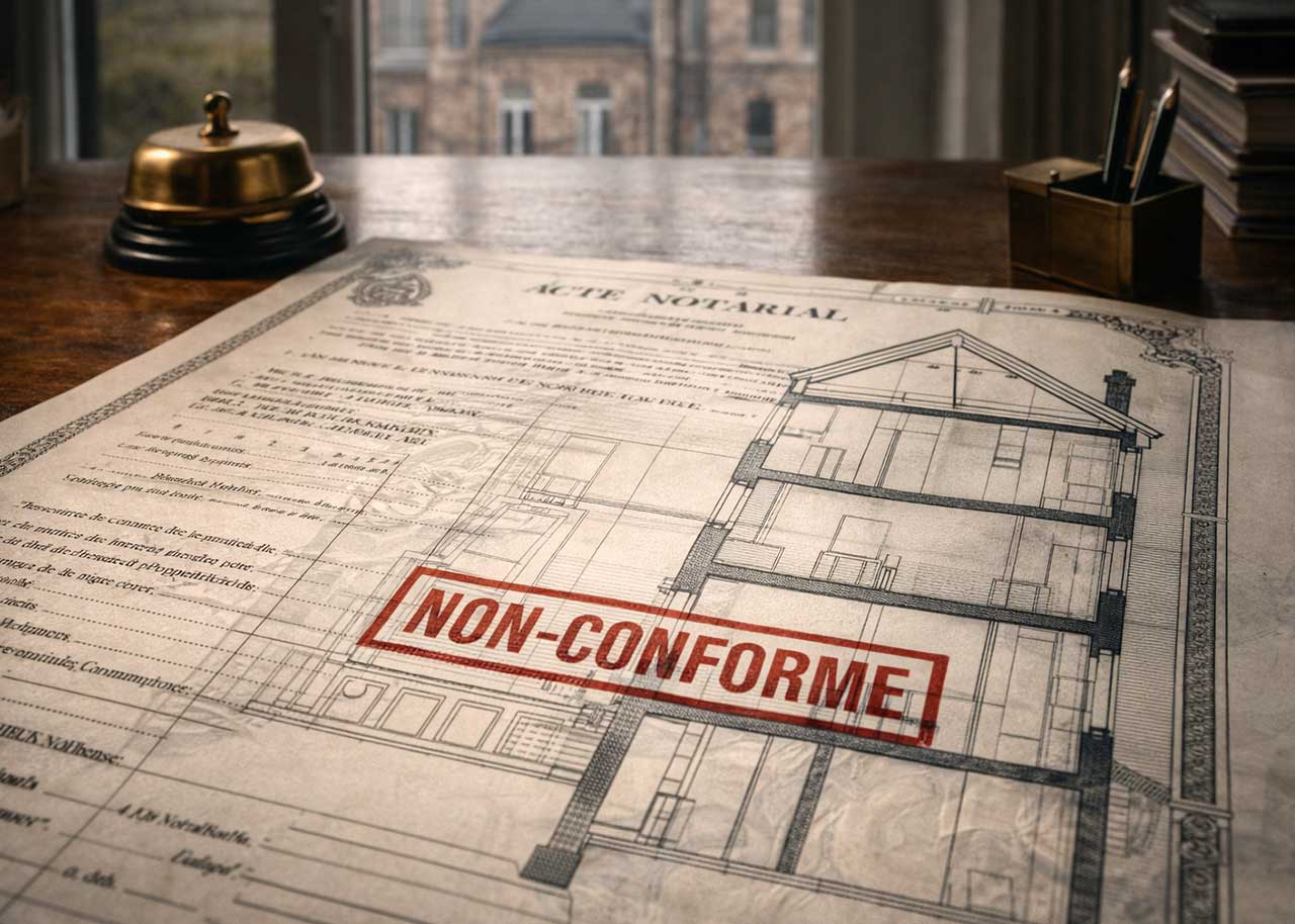 Acte de vente et plans d'architecte non conformes illustrant la garantie d'éviction pour infraction urbanistique.